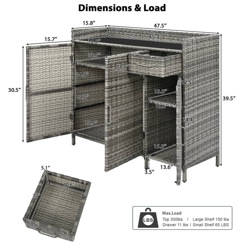 Wicker Storage Cabinet Outdoor Kitchen Iskand Rattan Bar Table Barbecue Cabinet