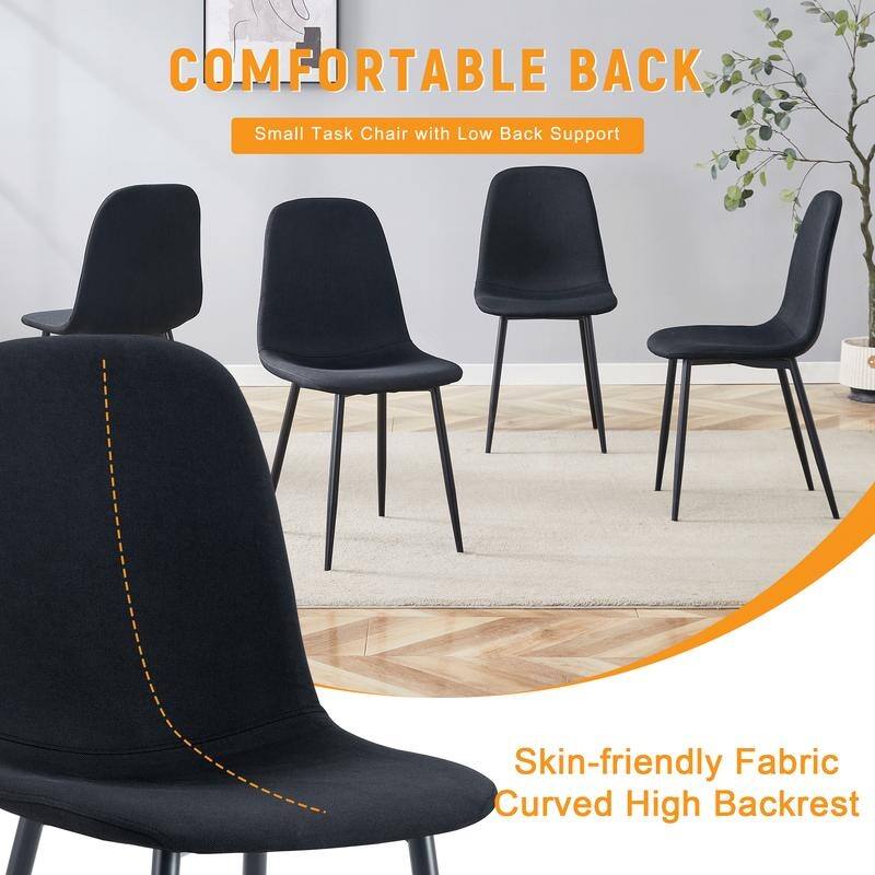Set of 4 Modern Dining Chairs - Breathable Linen-Cotton Upholstery & Sturdy Integrated Metal Legs