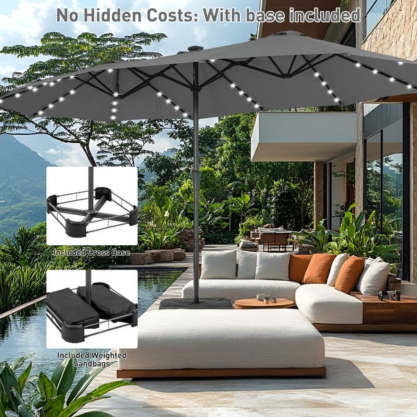 costway 10' patio umbrella Costway 10 ft. Patio Cantilever Umbrella Large Offset Hanging Umbrella with  Solar LED Lights Patio Umbrella in Brown HCST13853
