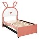 preview thumbnail 9 of 11, Twin Whimsical Upholstered Platform Bed with Trundle & 3 Drawers, Rabbit-Shaped Headboard w/Embedded LED Lights for Kids, Pink