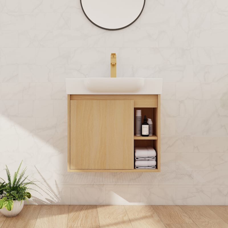 Beingnext 24"/28" Bathroom Vanity with Sink, Floating Bathroom Vanity with Soft Close Door and Shelf