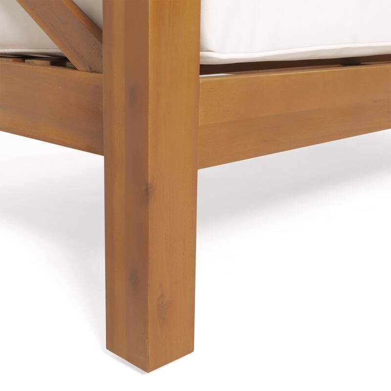 Roomfitters X-Back Corner Bench with Coffee Table, Outdoor Wooden Patio Sofa with Cushions for Garden or Porch