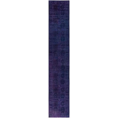 Overdyed One-of-a-Kind Hand-Knotted Area Rug - Purple - 2' 7" x 14' 8"