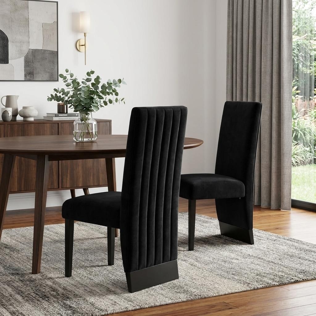 HomeRoots Set of Two Black Upholstered Velvet Dining Side Chairs - 19.50 in. x 41.70 in. x 25.70 in.