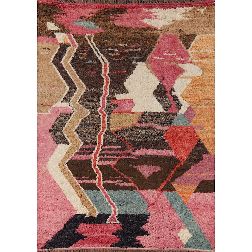Abstract Plush Moroccan Oriental Area Rug Hand-Knotted Wool Carpet - 8'0" x 10'8"