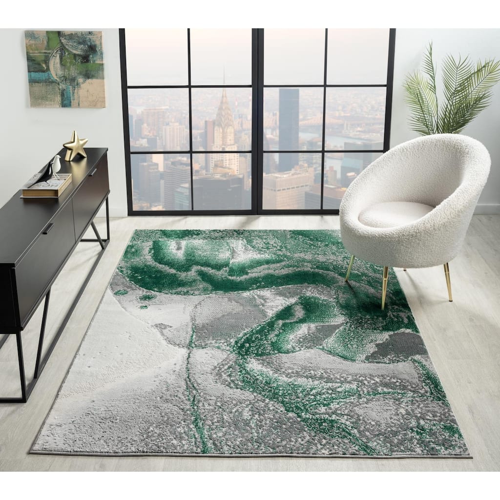 Lavell Collection Abstract Grey/Green Area Rug