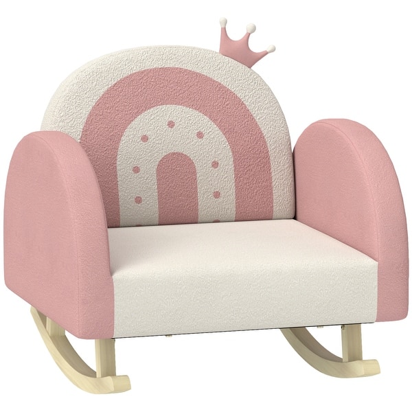 slide 2 of 9, Kids Rocking Chair, Princess Crown Toddler Chair, Children's Armchair Rocker with Rainbow Backrest Pink