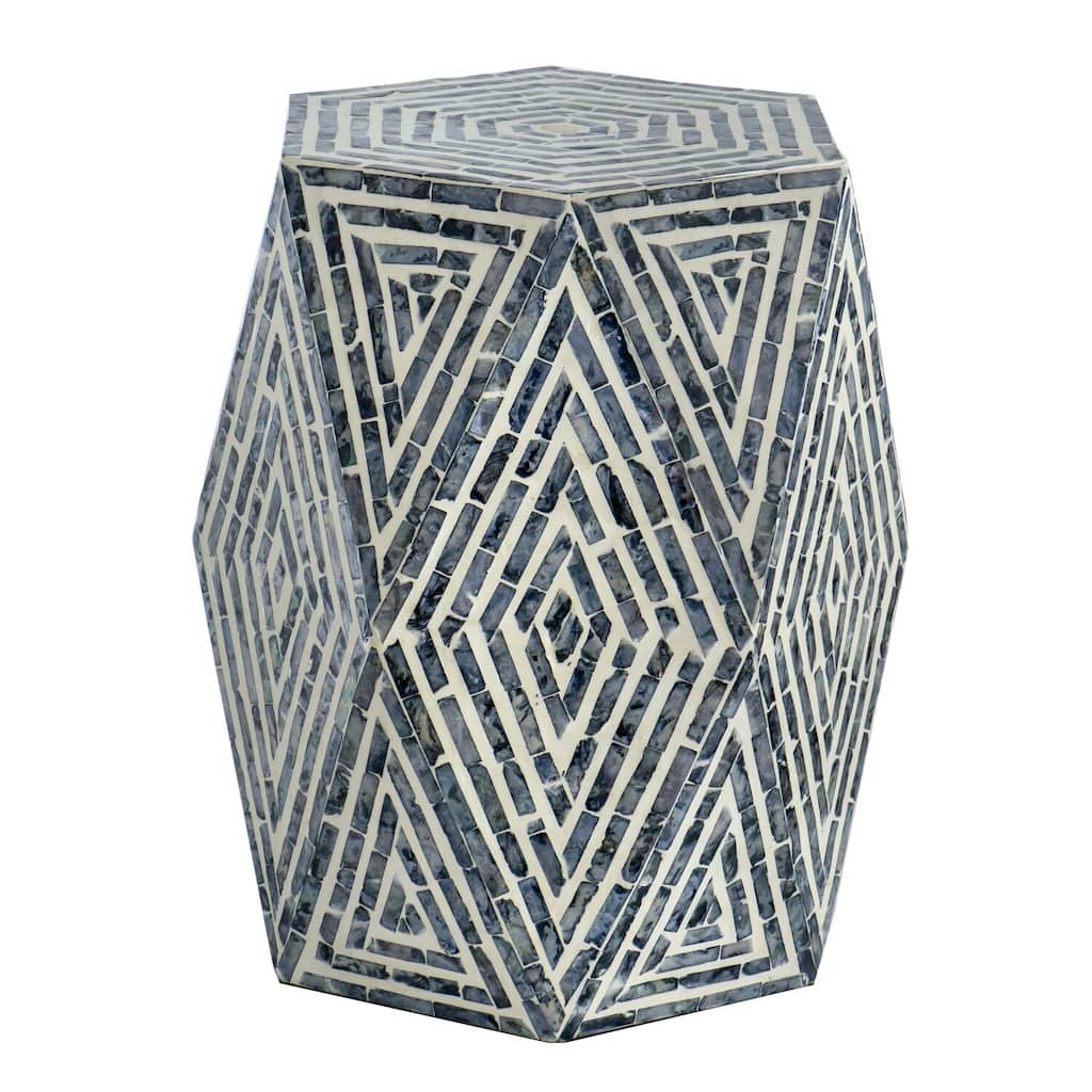 14 in. Blue and White Octagon Wood End Table, Sturdy Build End Side Table for Living Rooms