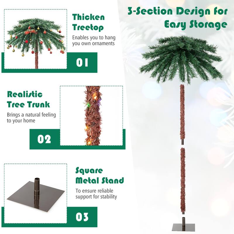 Gymax 6FT Artificial Palm Christmas Tree Pre-Lit Decor Tree w/ PVC