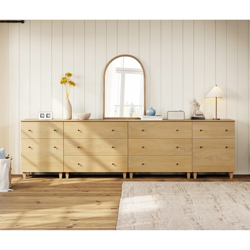 Wood Dresser with 8 Drawers and 2 Cabinets for Bedroom, 118" Wide