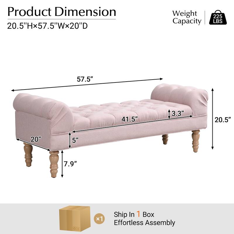 Beige Button-Tufted Ottoman with Legs - Indoor Upholstered Bench
