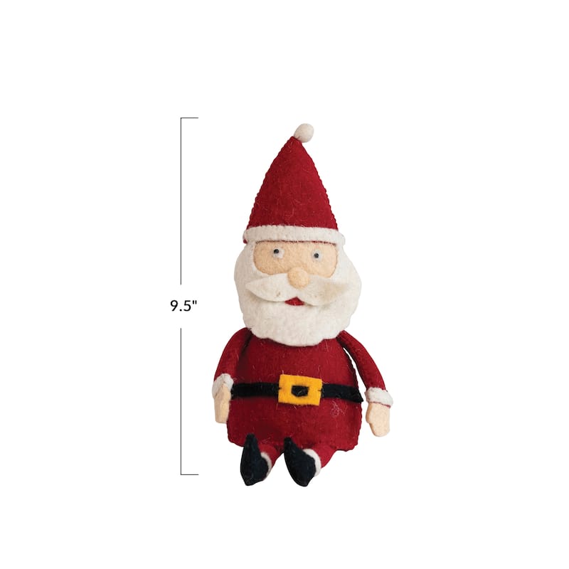Handmade Wool Felt Santa - 6.5"L x 3.5"W x 9.5"H