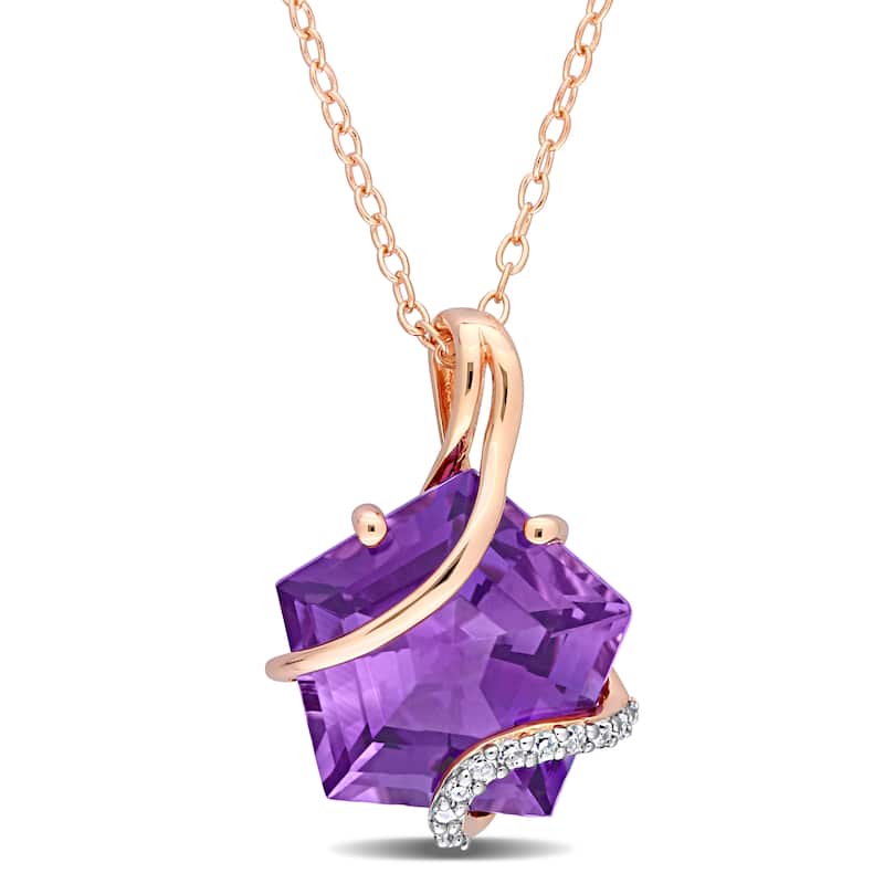Miadora Fancy-cut Amethyst and Diamond Accent Swirl Necklace in Rose Plated Sterling Silver