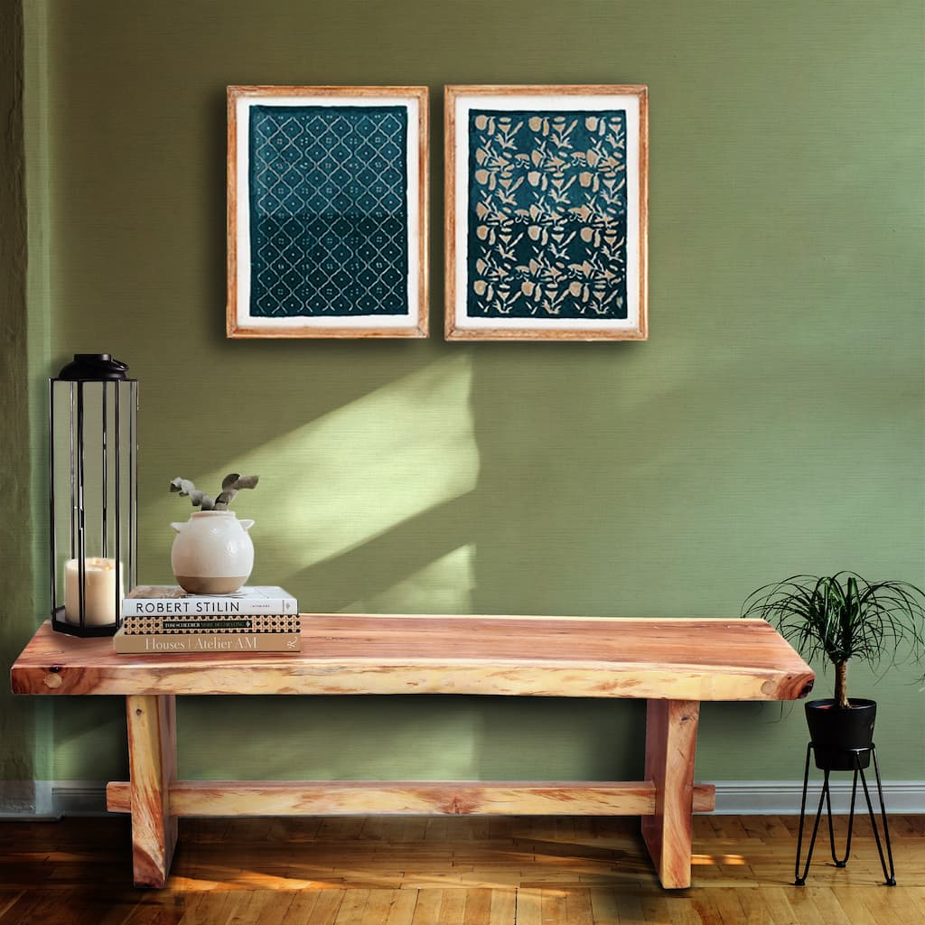 Chic Teak Suar Live Edge Slab Backless Bench approximately 69" long