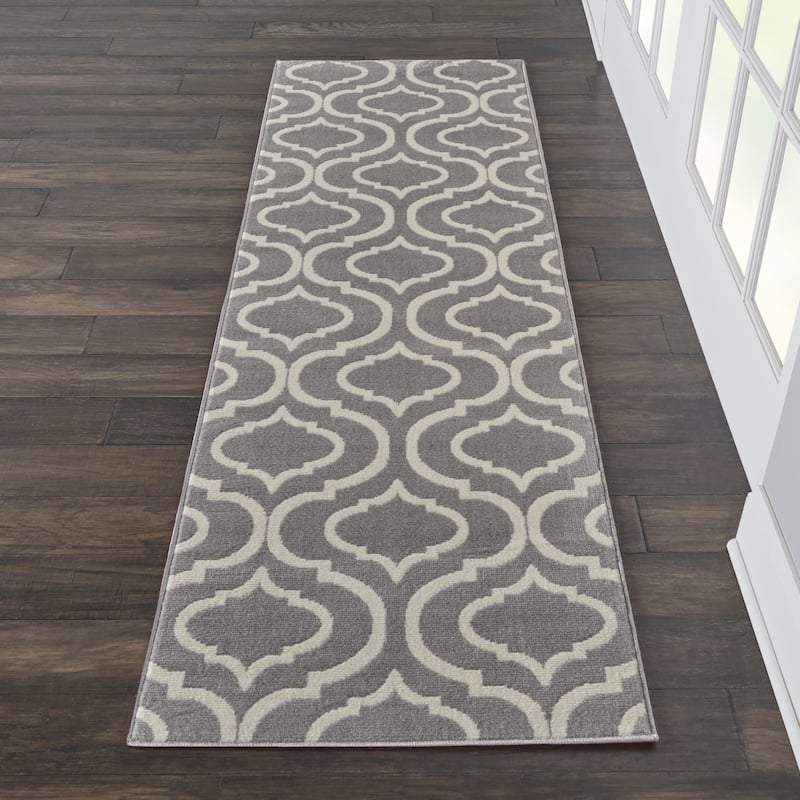Nourison Jubilant Moroccan Trellis Area Rug - 2'3" x 7'3" Runner - Grey