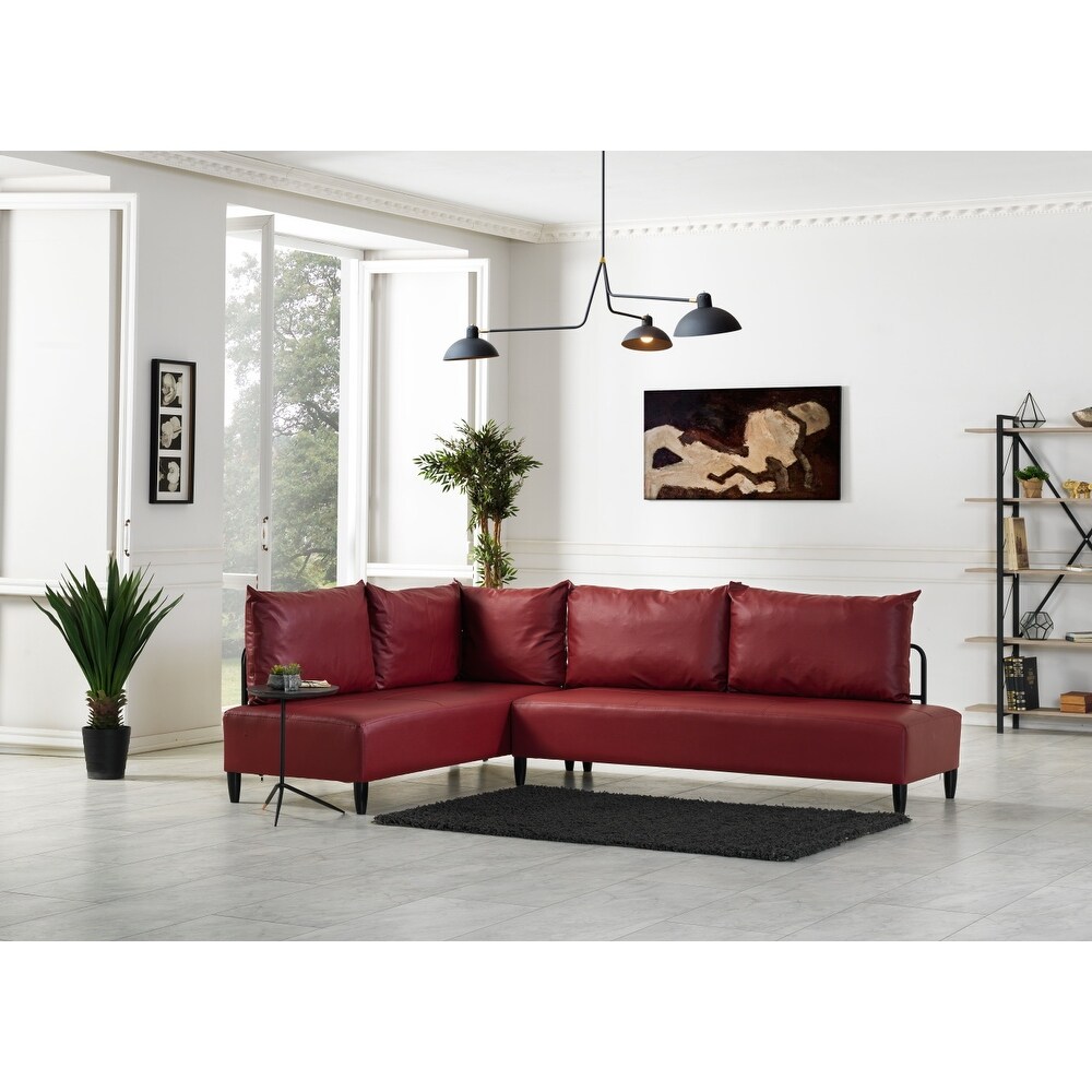Red faux hotsell leather sectional sofa