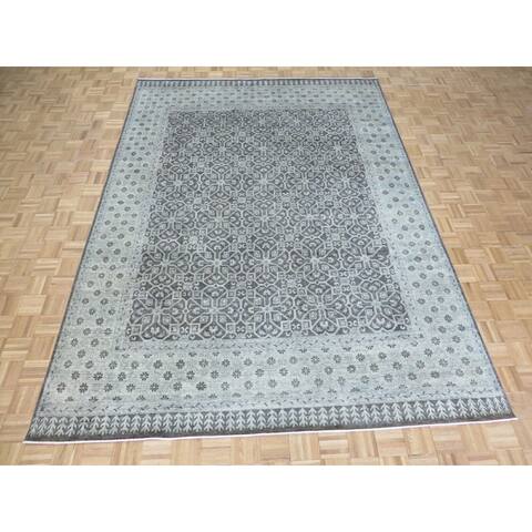 Hand Knotted Chocolate Brown Oushak with Wool Oriental Rug (8'7" x 12') - 8'7" x 12'