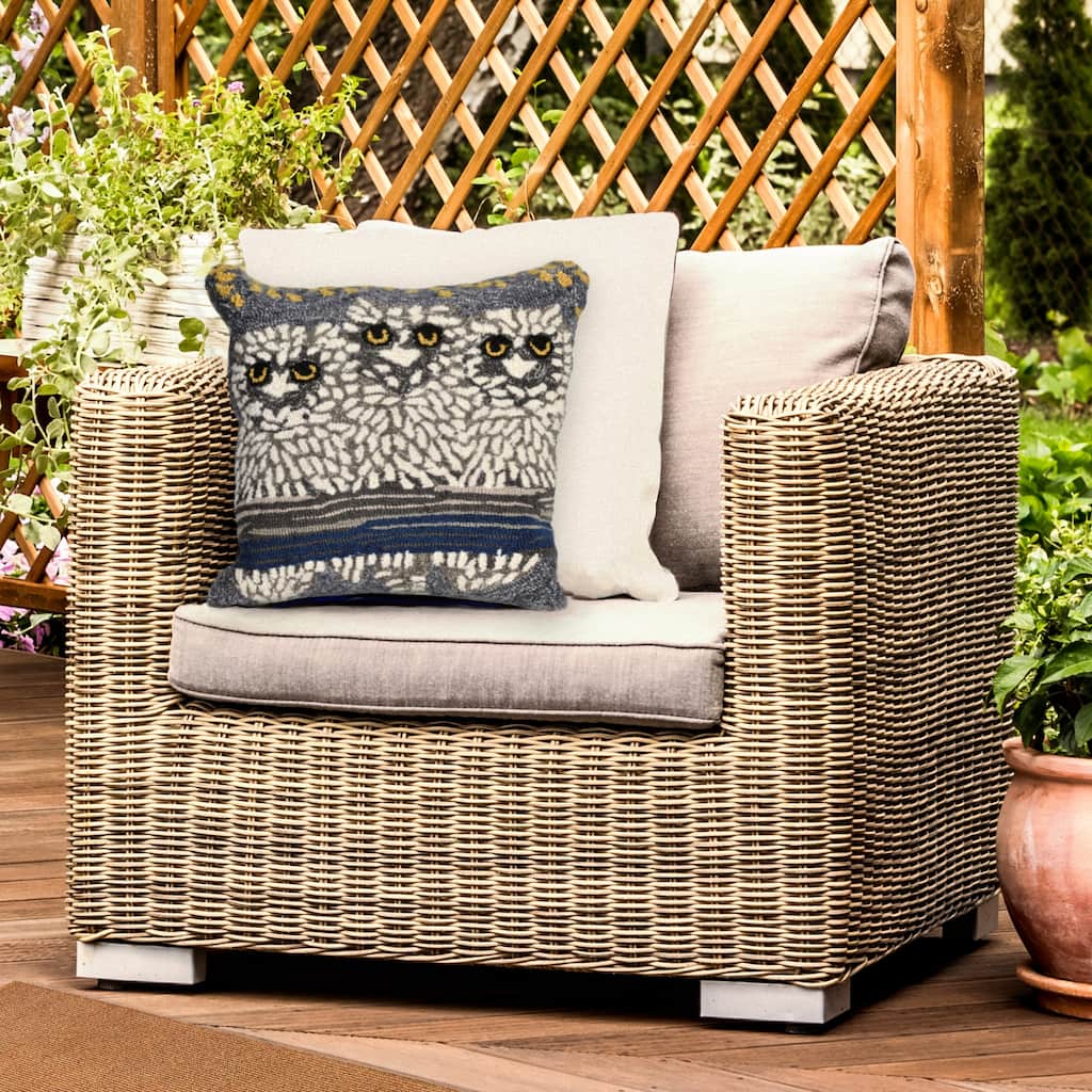 Liora Manne Frontporch Owls Indoor/Outdoor Pillow Night 18" Square