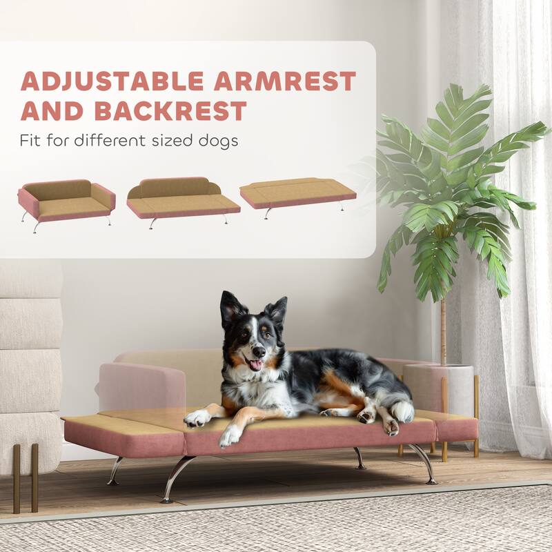 PawHut Dog Sofa Bed, Cat Couch Bed for Small, Medium & Large Dogs, Pet Sofa Bed with Adjustable Armrest, Pink