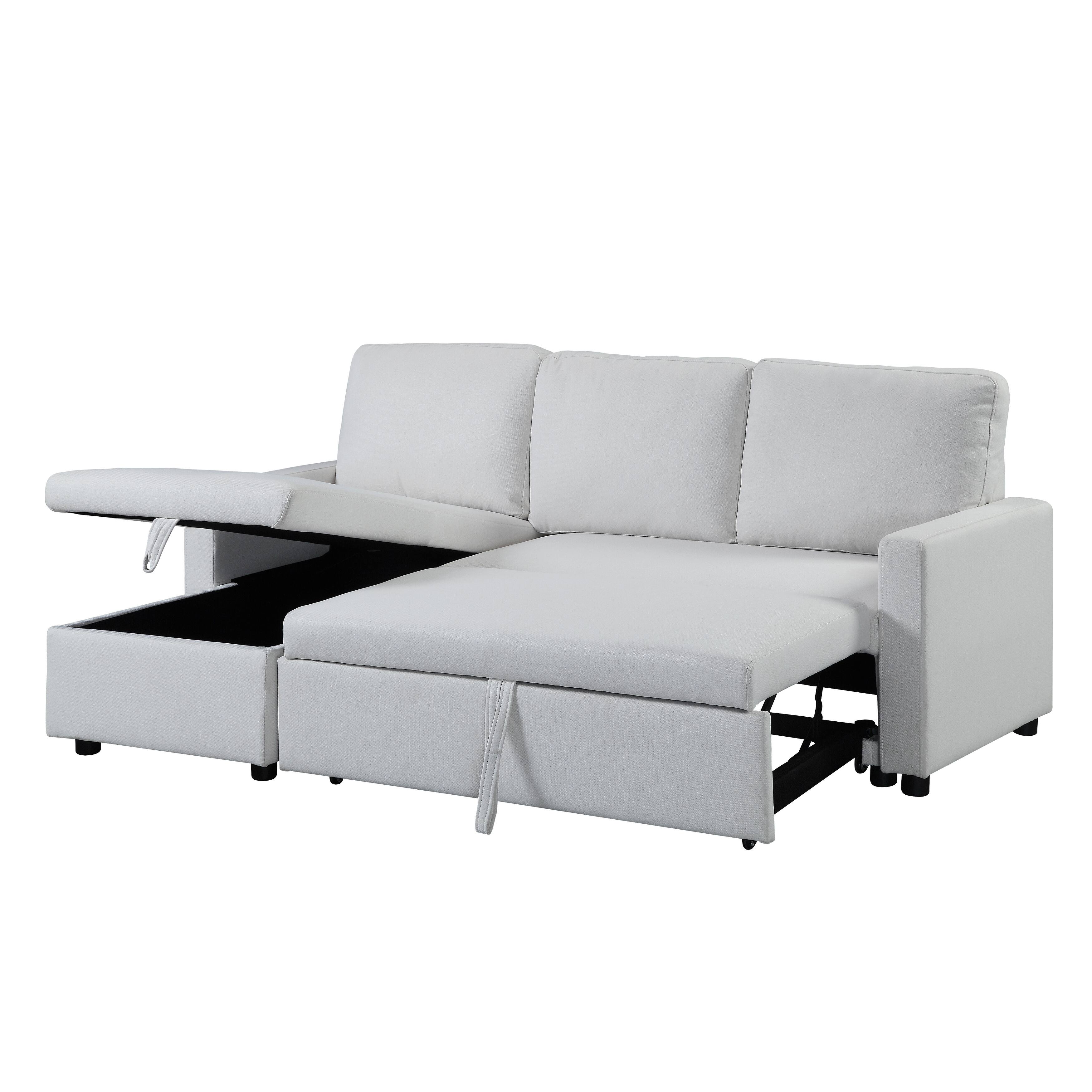 White Fabric Wooden Sleeper Sectional Sofa with PullOut Bed