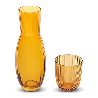 RockTrend Vertical Stripes Glass Carafe & Tumbler Set - Amber Bedside Water Pitcher With Cup, 23 Oz - View #5