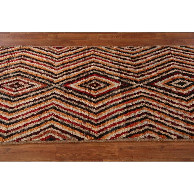 Geometric Moroccan Runner Rug Handmade Oriental Wool Carpet - 2'10" x 9'5"