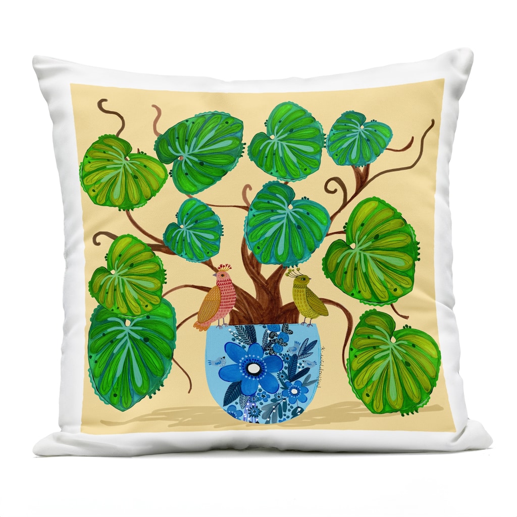 Stupell Potted Plant & Birds Perched Printed Outdoor Throw Pillow Design by Kay Widdowson