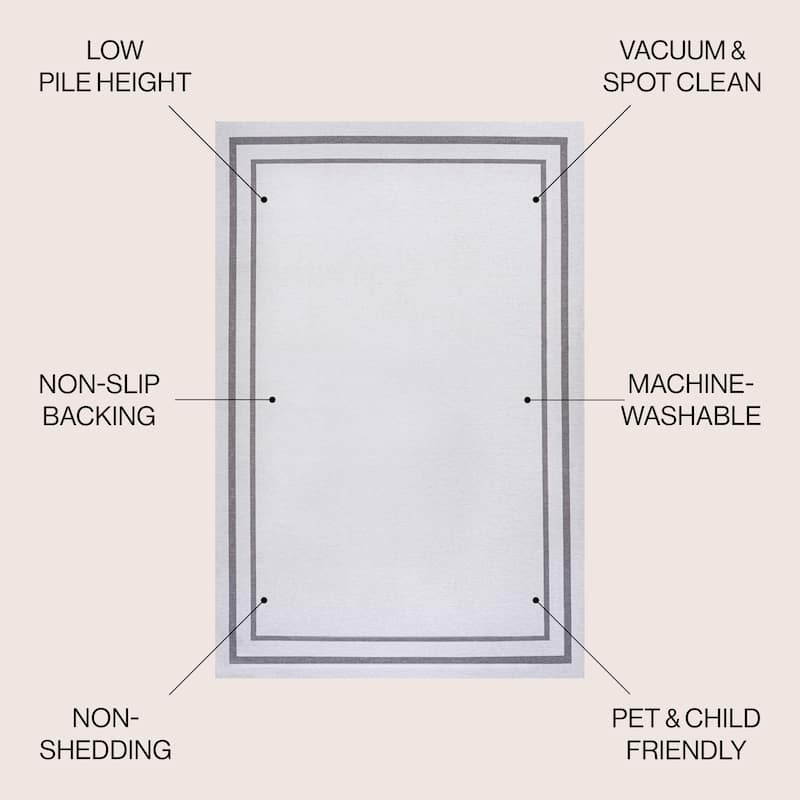 JONATHAN Y Ainsley Classic 2-Stripe Border Washable Area Rug