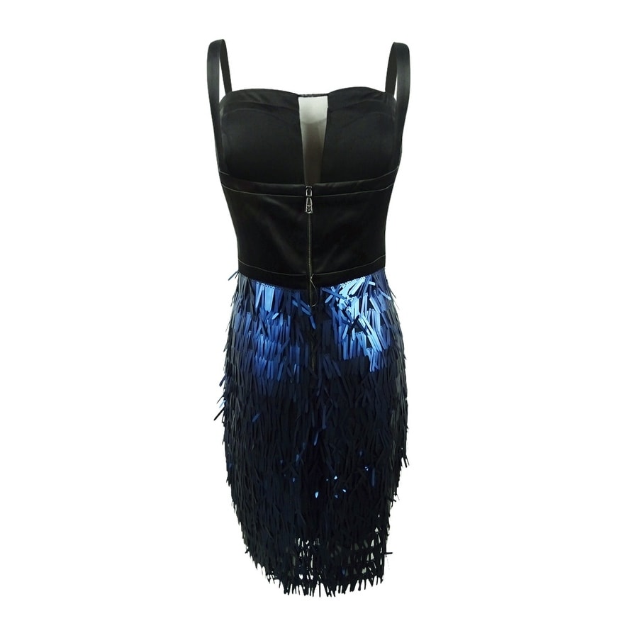 black sequin fringe bodycon dress