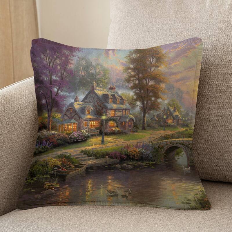 Thomas Kinkade Sunset on Lamplight Lane Indoor Decorative Pillow by Laural Home