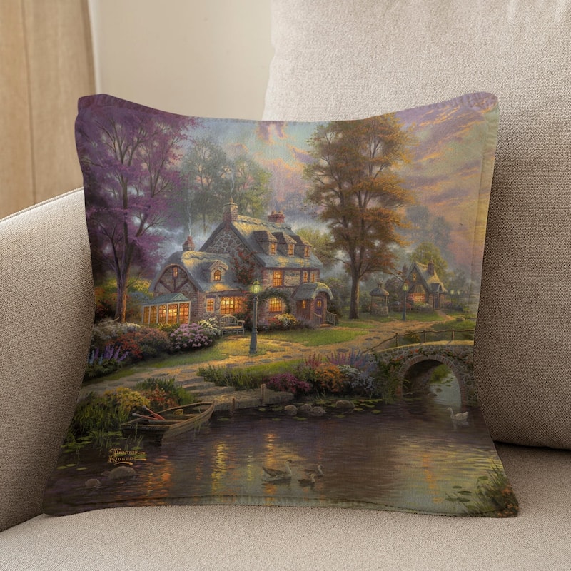 Thomas Kinkade Sunset on Lamplight Lane Indoor Decorative Pillow by ...