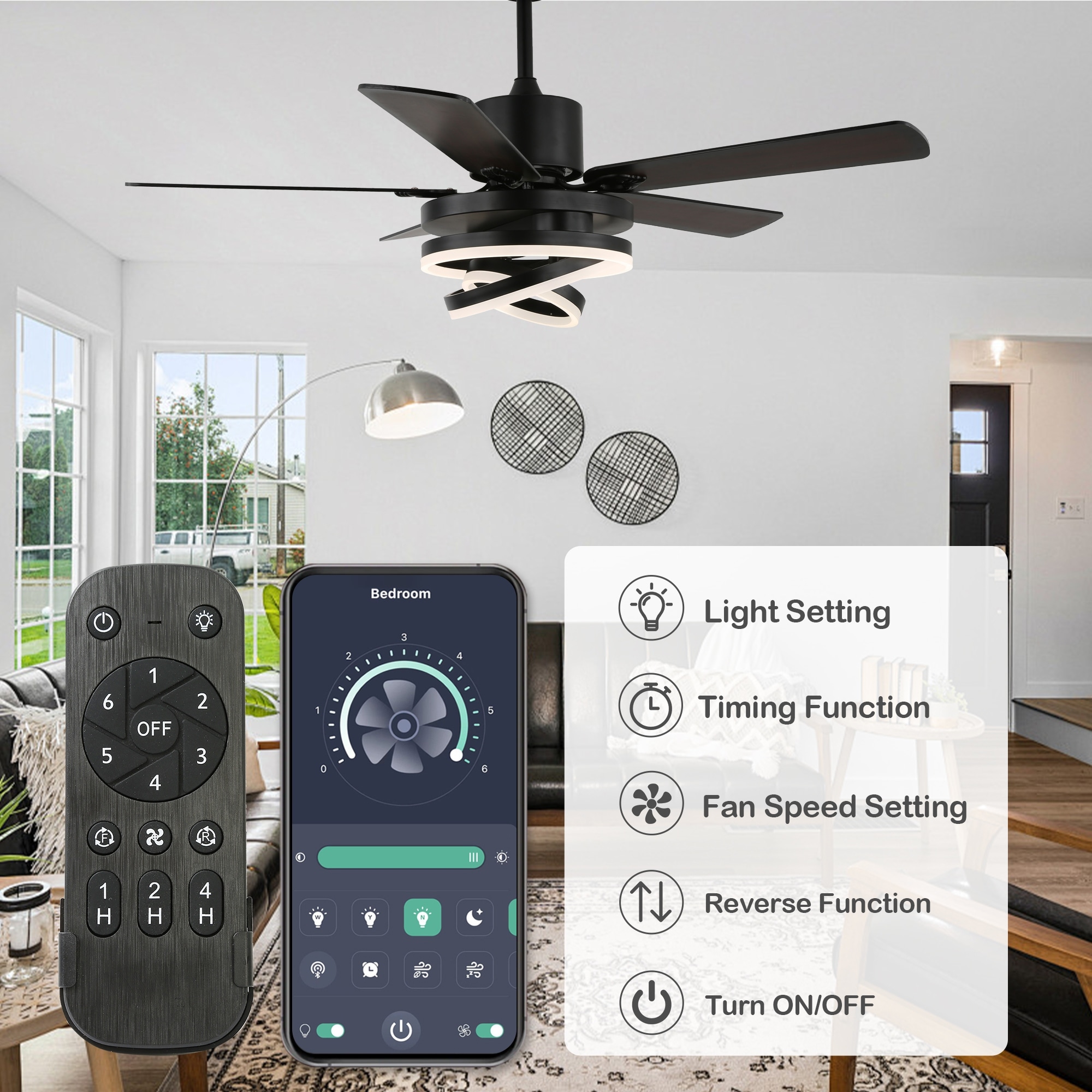 30W LED Ceiling Fan Light Kit – 3 Color Tones With Remote Control – Modern White, Stepless Dimming, E27 Fitting