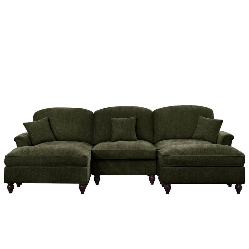 GDFStudio - Classic Modular U-Shaped Chenille 107" Sectional Sofa with Ottomans