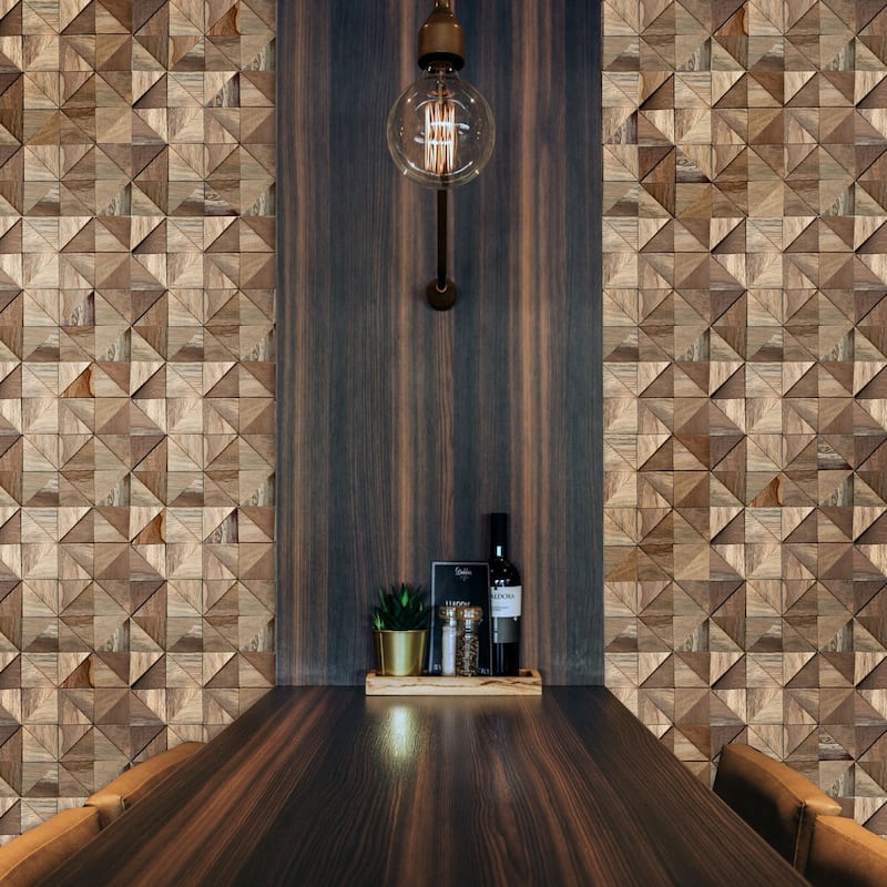 11 7/8"W x 11 7/8"H x 1/2"P Authentic Boat Wood Mosaic Wall Tile, Natural Finish