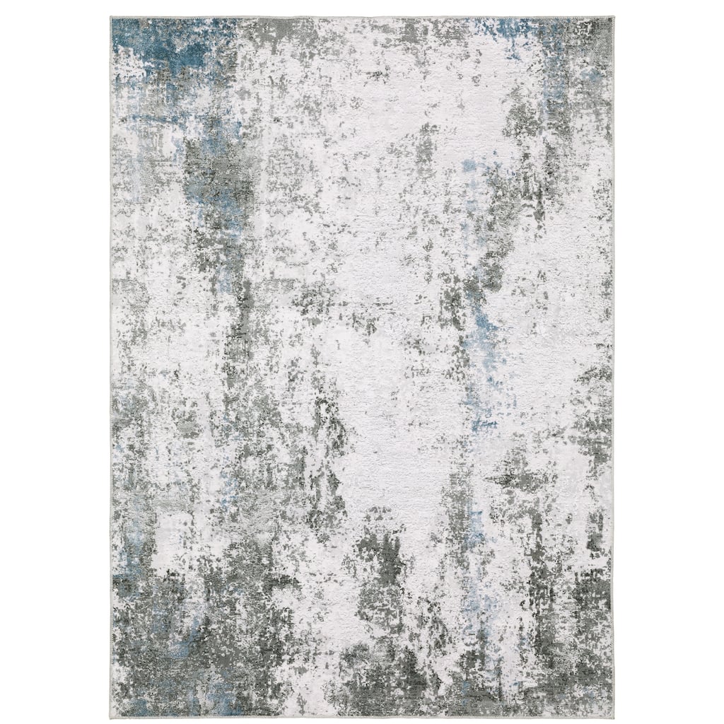 Lille Ivory Grey Abstract Distressed Washable Contemporary Area Rug