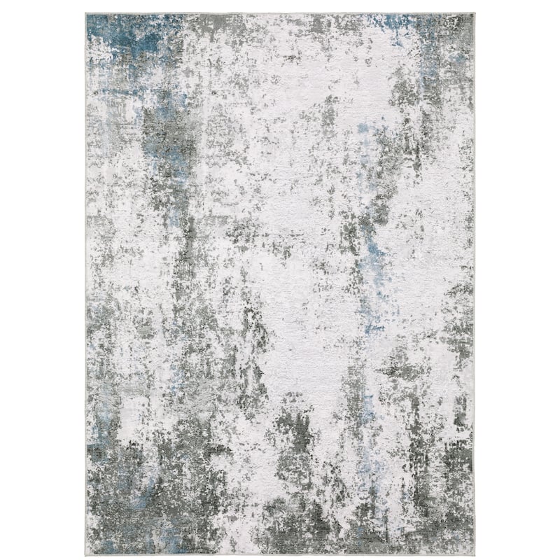 Lille Ivory Grey Abstract Distressed Washable Contemporary Area Rug