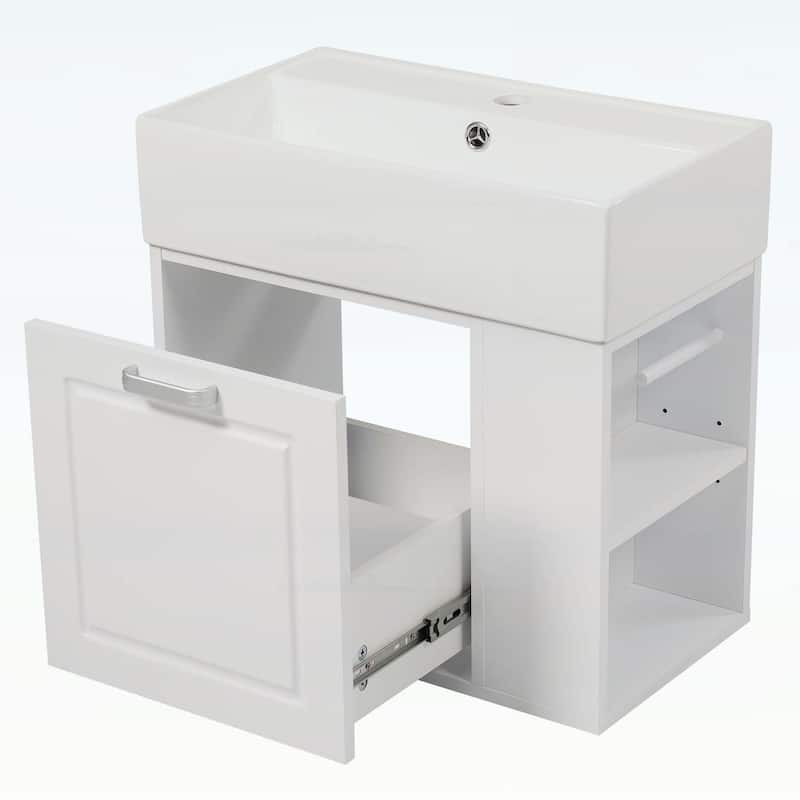 Minimalist Design Wall-Mounted Bathroom Vanity with Sink,Drawer,and Toilet Paper Holder,Soft-Close System