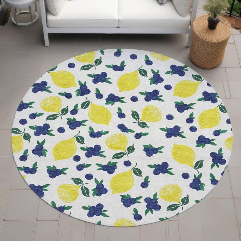 Machine Washable Indoor/ Outdoor Citrus Berry Chantille Rug - Ivory - 8' x 8'