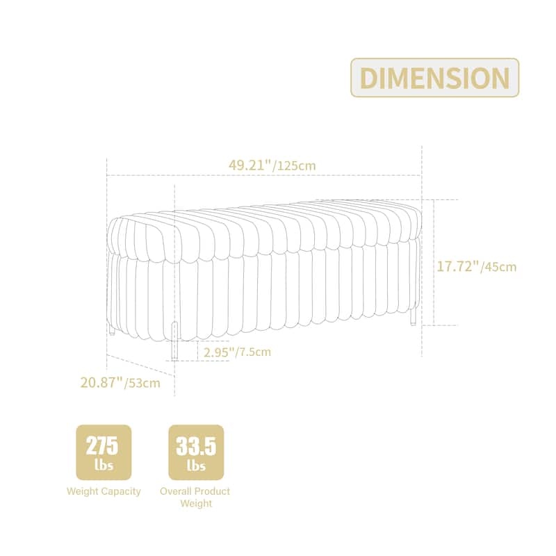 49.2"W Oversized Storage Ottoman,Modern Footstool Bench with Metal Legs