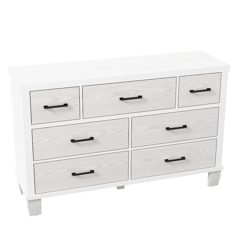7-Drawer Dresser for Bedroom, Modern Wooden Storage Chest with Metal Handles, Sturdy MDF Organizer for Closet, Nursery - White