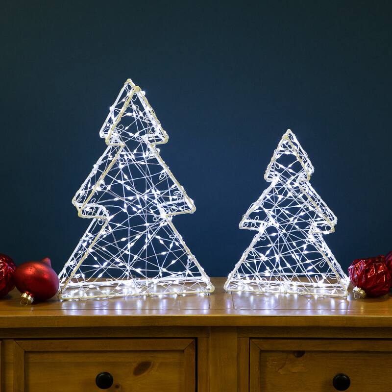 LED Lighted Wire Christmas Tree Decorations - 14" - Set of 2