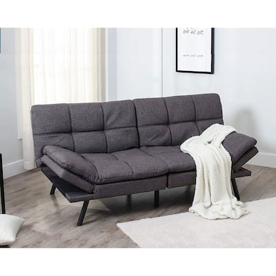 Linen Upholstered Convertible Folding Futon Sofa Bed for Compact Living Space, Apartment, Dorm,Faux Leather