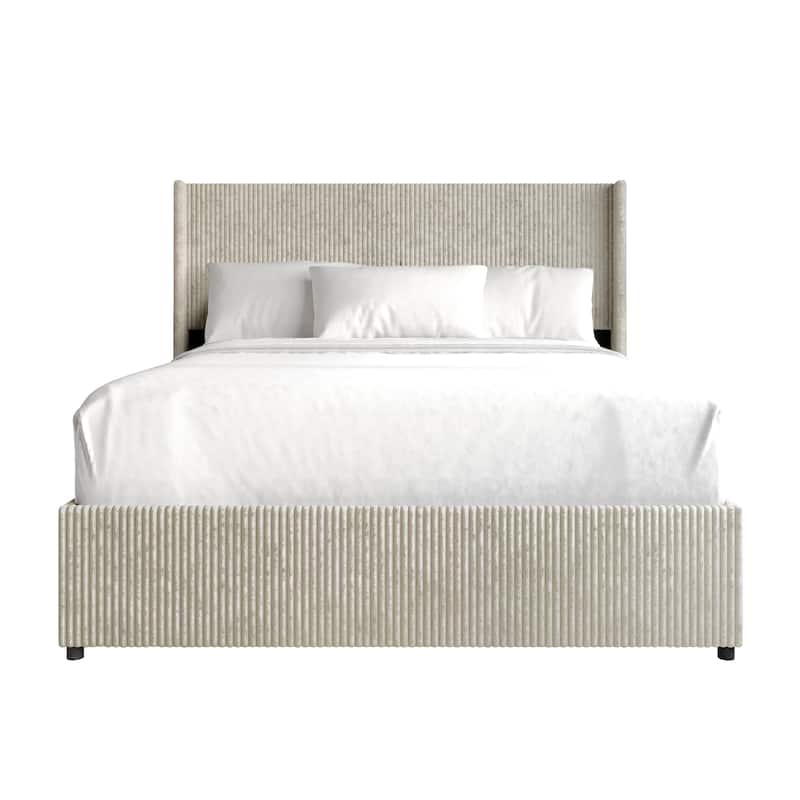 CraftPorch Luxury Wingback Platform Lift Up Storage Bed - Beige - Queen