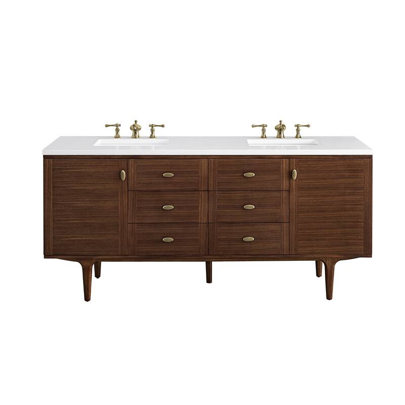 James Martin Vanities Amberly 72" Double Vanity, Mid-Century Walnut