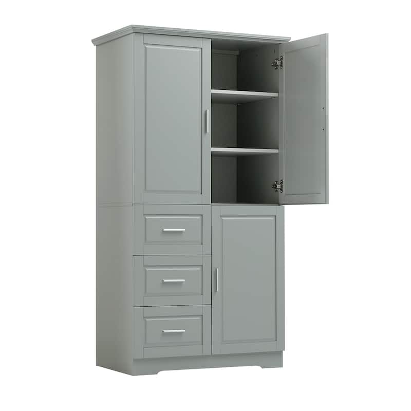 3 Doors 3 Drawer Bathroom Cabinet, Wooden Bathroom Towel Cabinet Large 62-inch Storage Cabinet Bathroom Organizer Cabinet