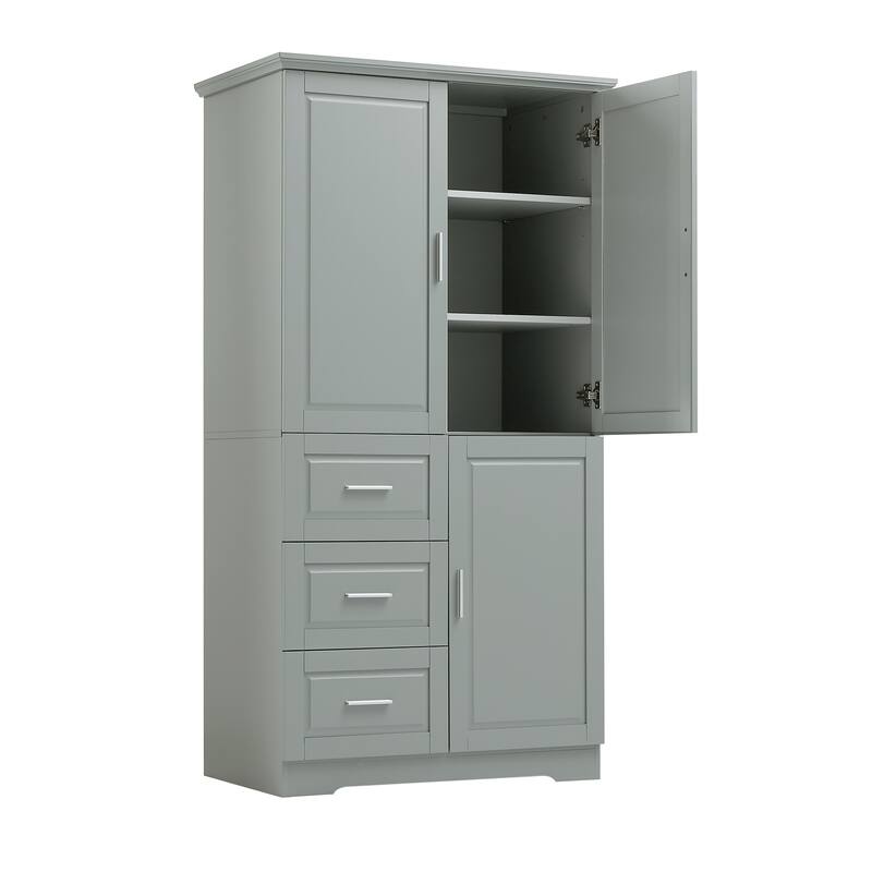 Freestanding Floor Storage Cabinet with 3 Door, 3 Drawers, Long Bar Handles and Adjustable Shelf for Office Living Room Bathroom