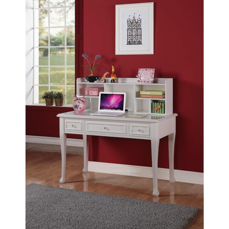 Beauty Desk with Hutch - 52" Wide Vanity Table with Storage, 3 Drawers, White Finish