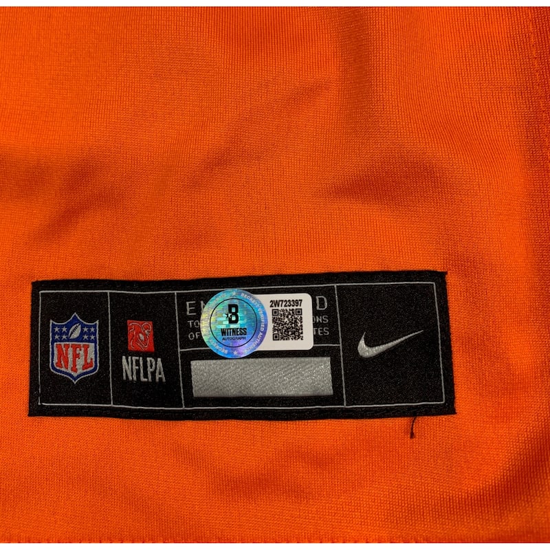 Bo Nix Autographed Denver Broncos Signed Nike Game Orange Football Jersey Beckett COA - 16" x " 20
