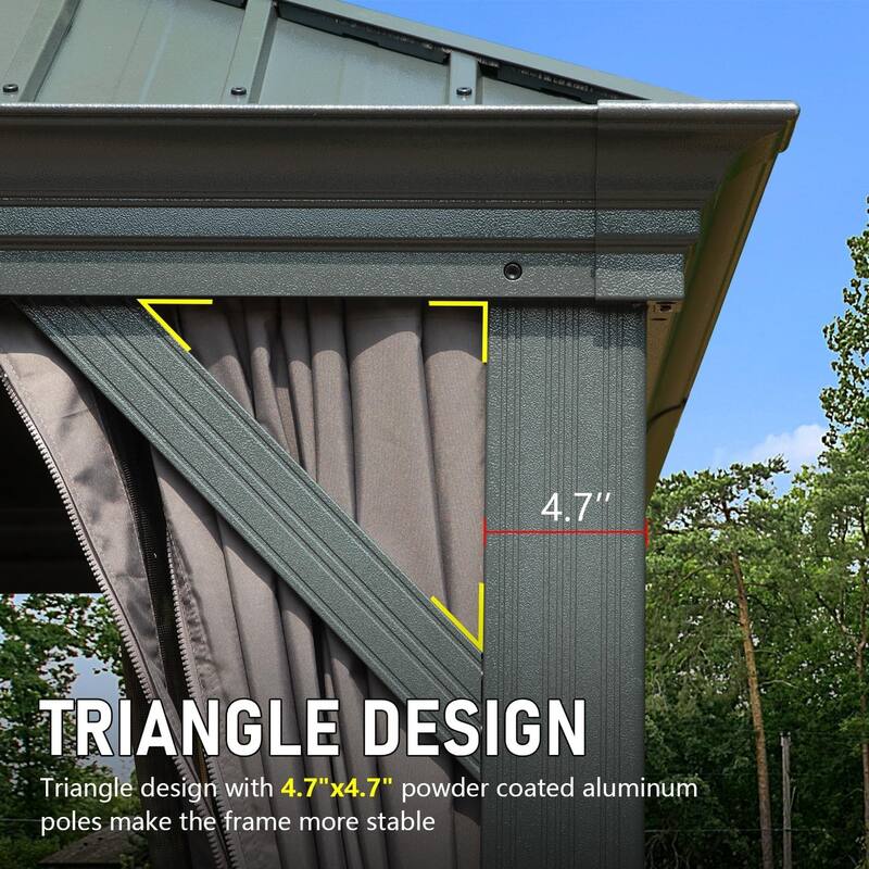 Outdoor Hardtop Gazebo with Galvanized Steel Roof, Aluminum Frame, Built-in Gutter, Curtains, and Netting for Patio, Deck