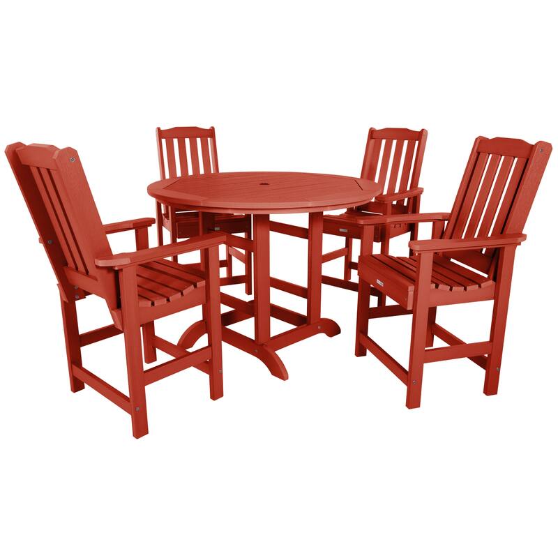 Lehigh 5-piece Outdoor Dining Set - 48" Round Table, Counter-height - Rustic Red